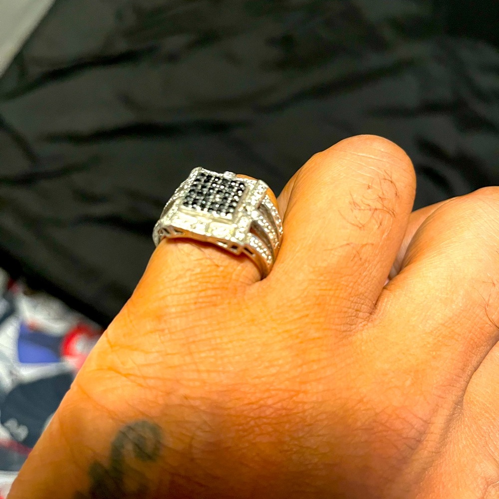 Men's Black and White Diamond Pinky Ring 0.30ct Sterling Silver